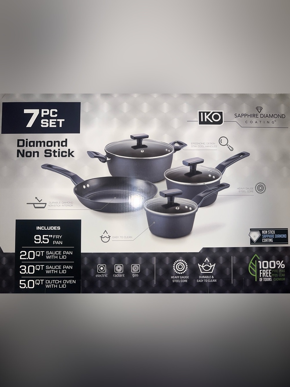 IKO Diamond Non-Stick Cookware (7 PC SET)